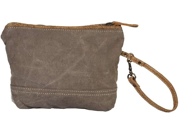 Myra Bag Blaze Upcycled Canvas & Leather Wristlet Pouch Bag S