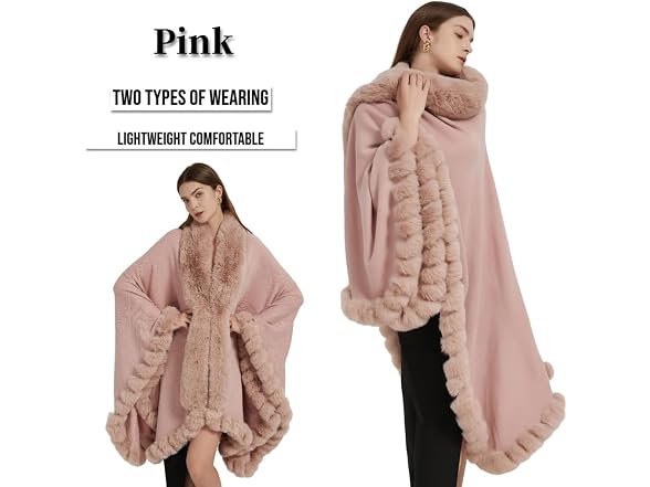 Tngan Women (OS) Faux Fox Fur Trim Cardigan Cape