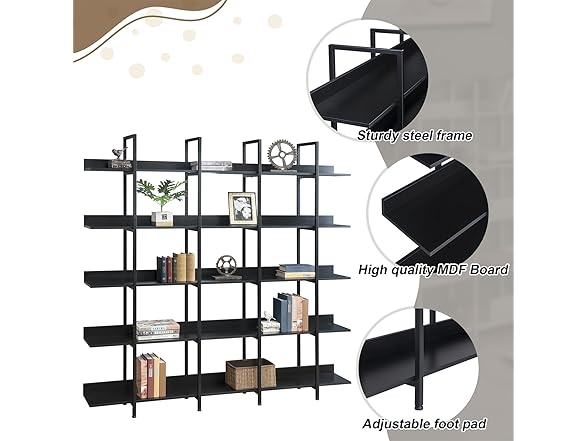 5-Tier Bookcase with Metal Frame Vintage