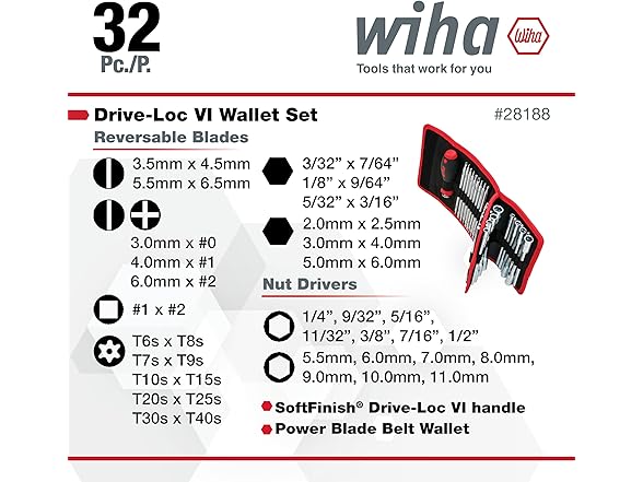 Wiha 28188 Drive-Loc VI Wallet Set, 32 Piece