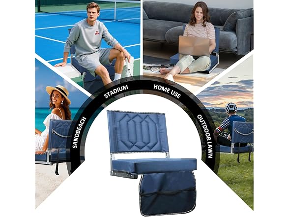 SAILARY Folding Stadium Chair, 2-Pack, Navy