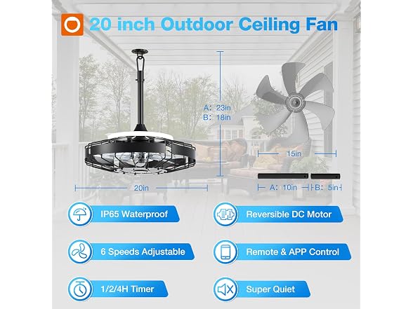 addlon 20in Caged Outdoor Ceiling Fan