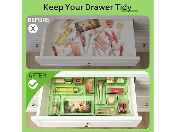 Vtopmart Clear Green 25 PCS Plastic Drawer Organizer