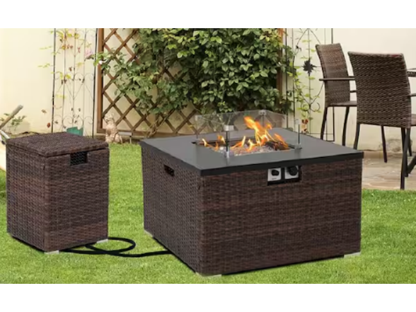 16" Brown Wicker Propane Tank Cover Table