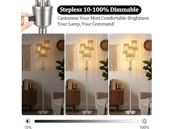 Bairth  Boho Floor Lamp, Farmhouse Rattan 3-Light