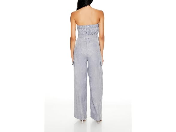 Forever 21 (M) Belted Pinstriped Cargo Jumpsuit