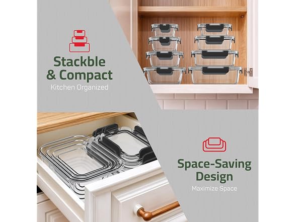 Emporio Kitchen Glass Storage Containers 24 Pieces Black