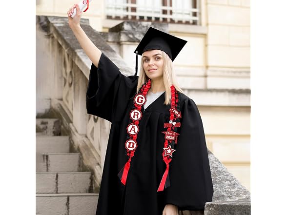 Red and Black Graduation Lei 2024 Silk