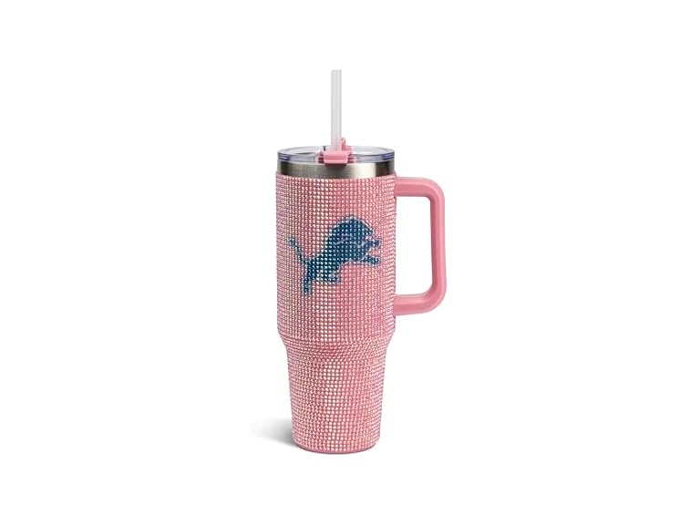 The Memory Company Officially Licensed 40oz Pink Game Day Bling Stainless Steel Tumbler - Premium Insulated Double-Wall Travel Cup With Handle and Straw Lid