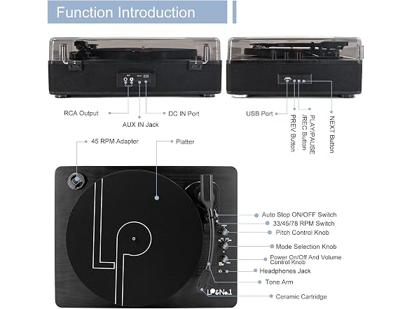 LP&No.1 9-in-1 BT Vinyl Record Player