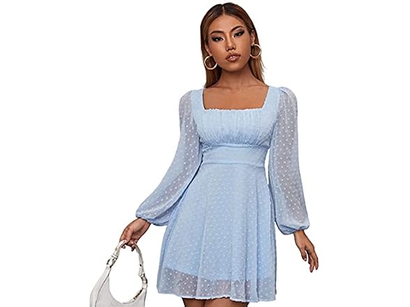 Wdirara Women (S) Polka Dots Mesh Square Dress