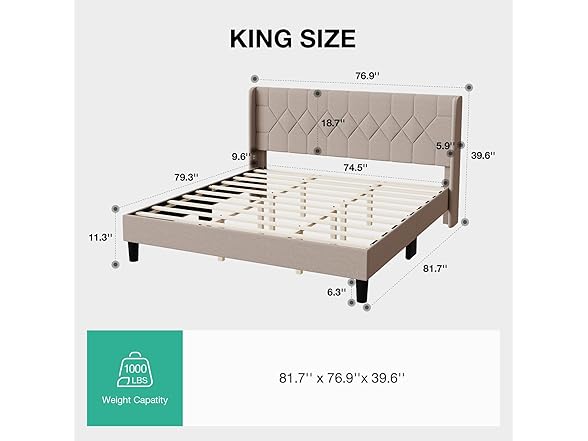 Novilla King Bed Frame with Linen Headboard