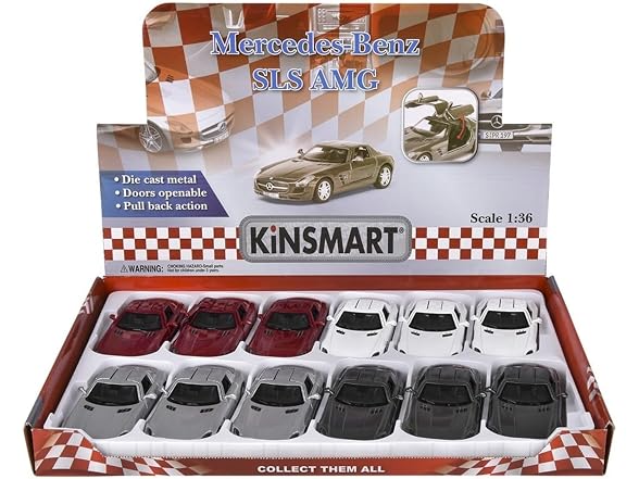 5" Die-Cast Pull Back Mercedes-Benz SLS AMG 12 Pack