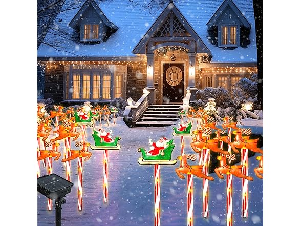 10 Pack Christmas Decorations Elk Santa Claus solar Christmas lights
