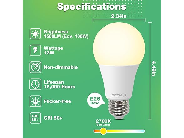 DEGNJU A19 LED Light Bulbs, 100 Watt