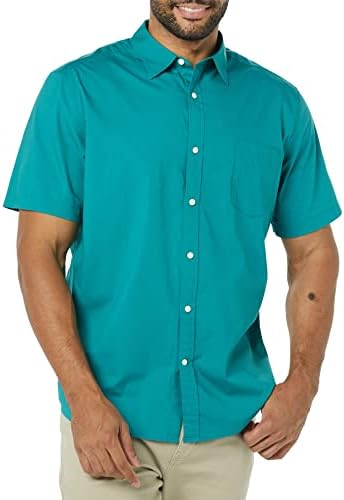 Amazon Essentials Short Sleeve Shirt for Men, Available in Big & Tall, Teal Blue, Small
