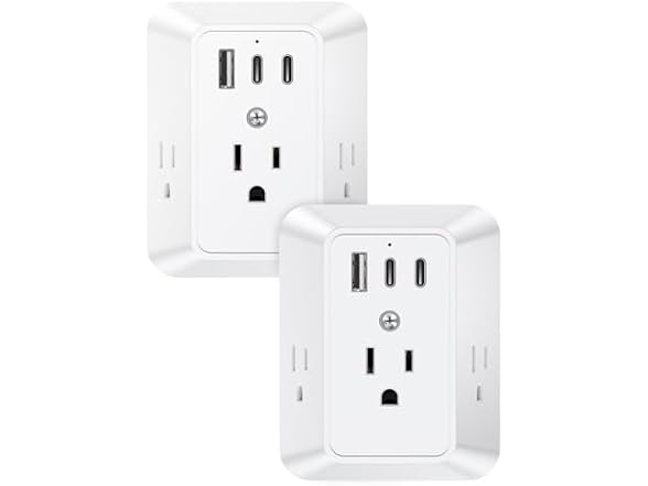 (2 PACK) Tuilock 3 Outlet Multi-Plug Power Outlet