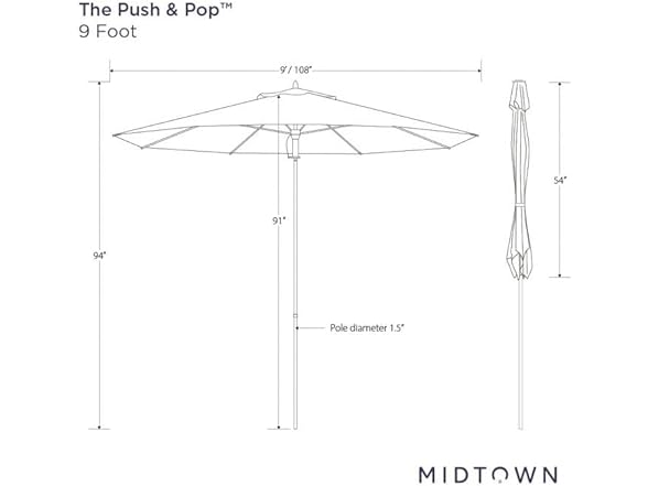 Midtown Umbrellas Push and Pop 9 Feet