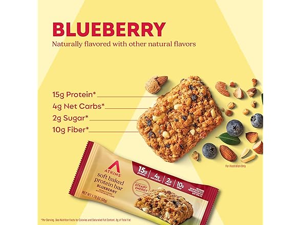 6PK Atkins Soft Baked Protein Bars, Blueberry