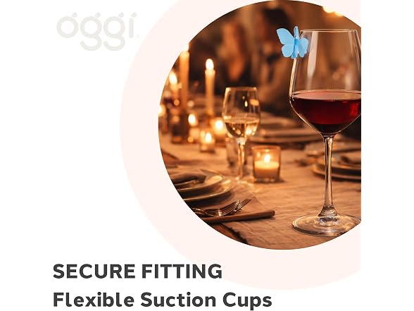 Oggi Set of 6 Silicone Butterfly Suction Wine Glass Charms 