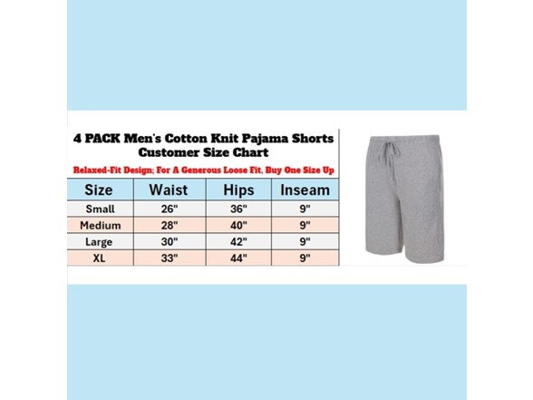4Pk Mens Cotton Soft Knit Pajama Shorts