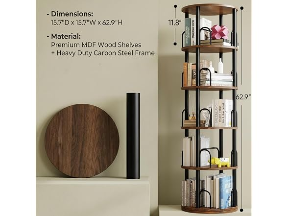 Arbcoler 5-Tier Rotating Bookshelf