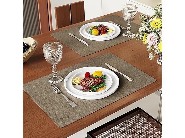 DOLOPL Placemats Set of 6, Brown Faux Leather