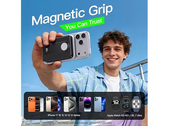 Magnetic Portable Charger 10000mAh, Power Bank with Built in Cable - Gallery 8
