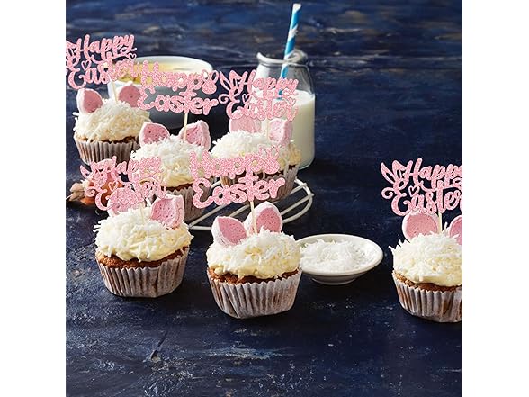Gyufise 24Pcs Pink Glitter Easter Topper