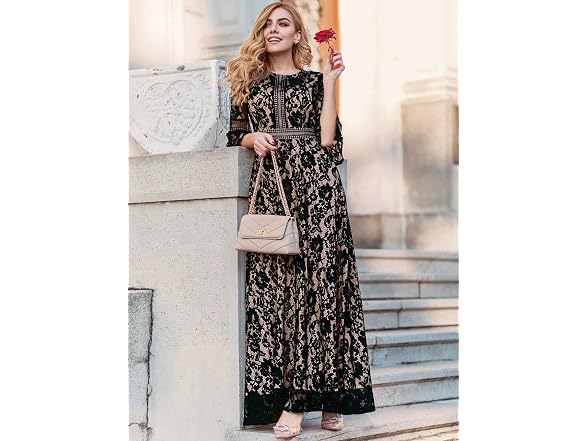 Missmay Women (L) Full Lace Contrast Bell Dress