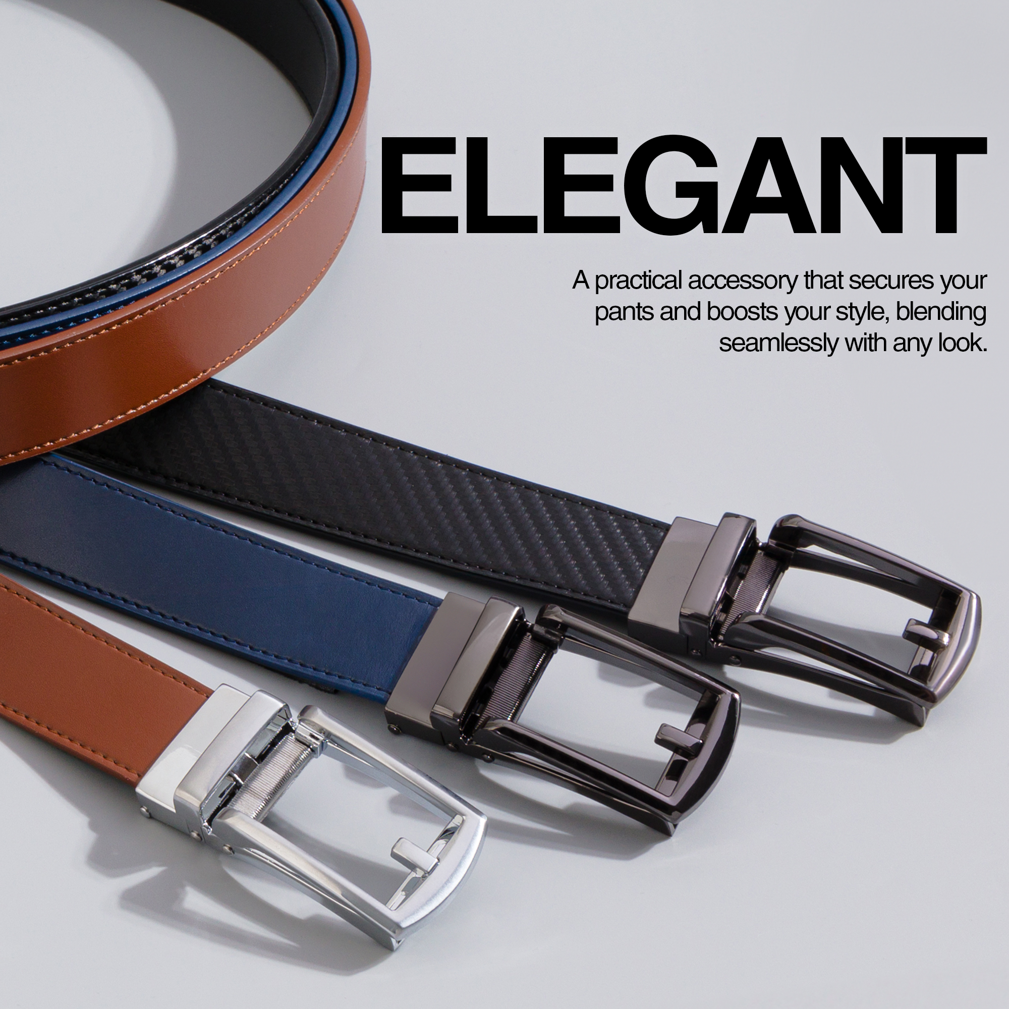 Carlo Fellini Mens Leather Ratchet Belt - Gallery 23