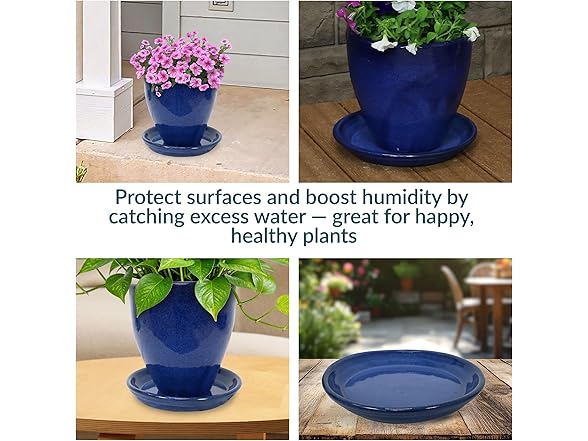 Sunnydaze 9-Inch Ceramic Plant Saucers- Imperial Blue