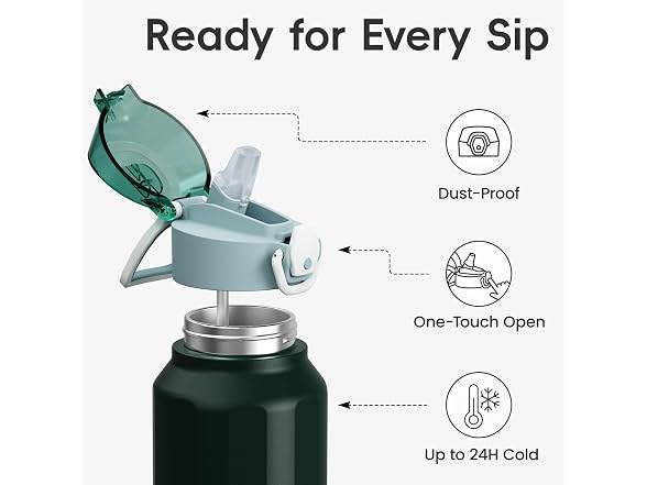 Konokyo FLOWPLAY 32oz Push-Button Bottle, Dark Green