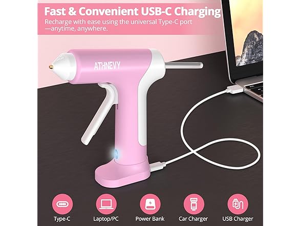 Athnevy FA0401 Cordless Hot Glue Gun Pink