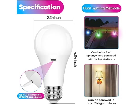 Rechargeable Battery Operated A19 Light Bulb