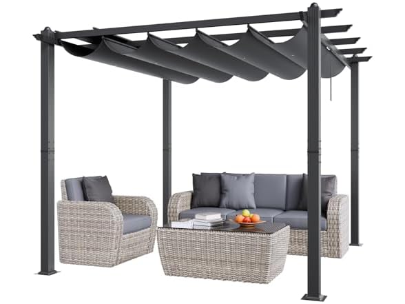 VEVOR 10'x10' Outdoor Retractable Pergola with Canopy