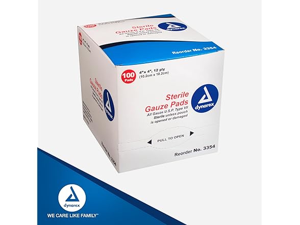 Dynarex Sterile Gauze Pads Box of 100 Pads