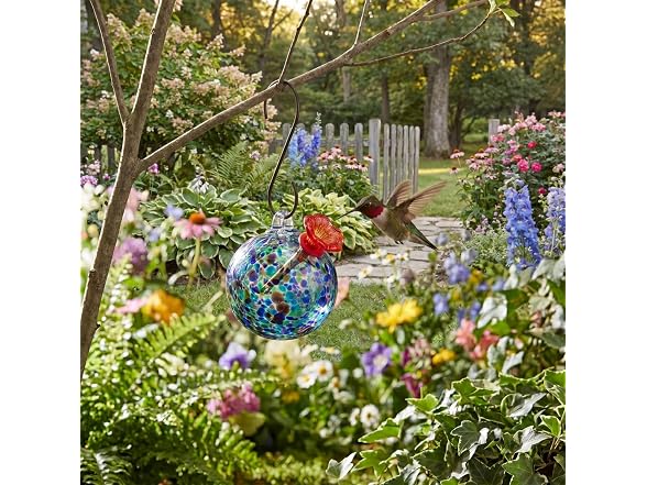Hanging Birdfeeder with Red Flower Feeding Port