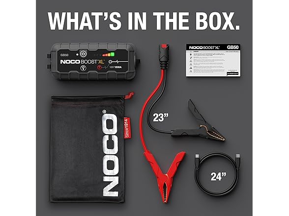 NOCO Boost GB50: 1500A UltraSafe Jump Starter – 12V Lithium Battery Booster Pack, Portable Jump Box, Power Bank & Jumper Cables - for 7.0L Gas and 4.5L Diesel Engines (Open Box)