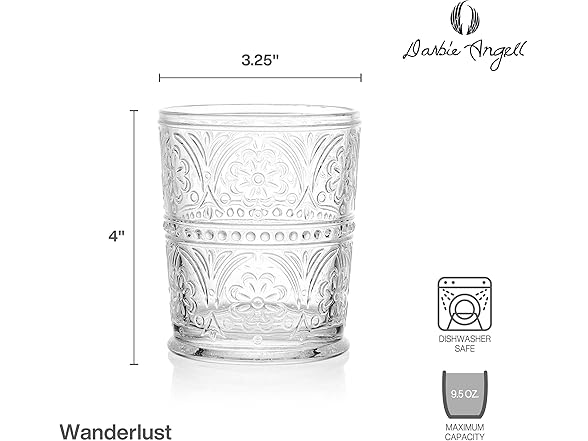 Darbie Angell Wanderlust Set of 4 Double Old Fashioned Glasses, Everyday Drinkware, 9.5 ounce