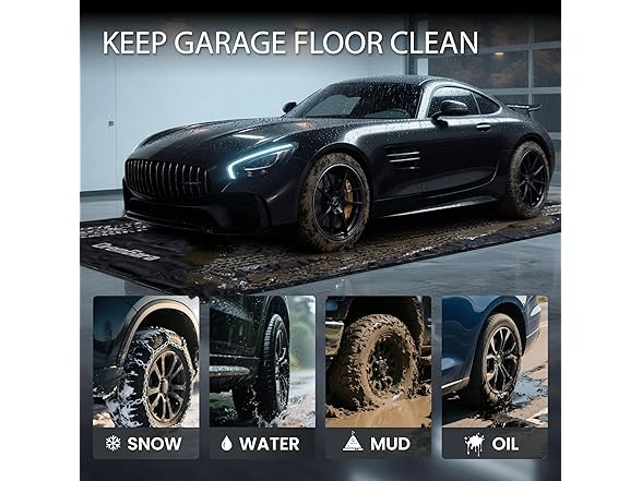 DremGara 7'9" x 16' Heavy-Duty Garage Floor Mat - 610GSM Commercial-Grade PVC Containment Mat with 1.2" Raised Edges to Trap Water, Mud, Snow & Oil, Waterproof Garage Floor Mat for Cars, Non-Slip (Open Box)