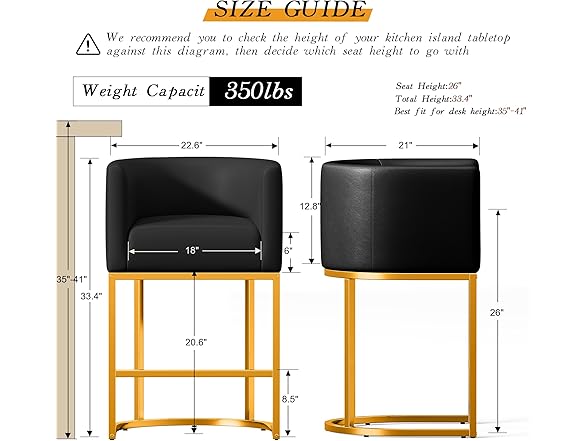 LVHOMLAX Modern Counter Height Bar Stools,Bar Stools Set of 3,PU Leather Upholstered Barrel Barstools with Backs,26'' Kitchen Island Chairs,Metal Gold Frames,Black Leather (Open Box)