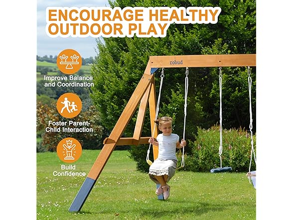 ROBUD 3-in-1 Playground Wooden Swing Sets for Backyard