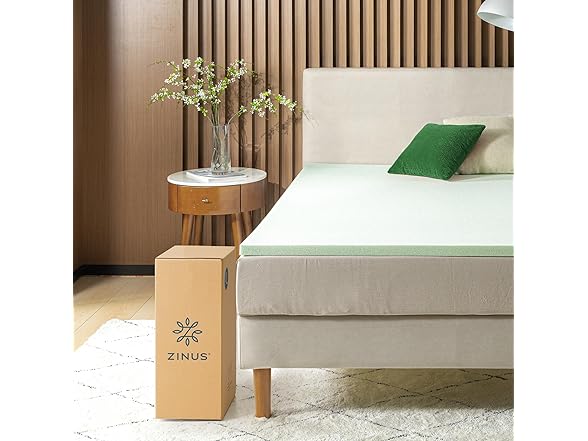 ZINUS 1.5" Green Tea Memory Foam Mattress Topper