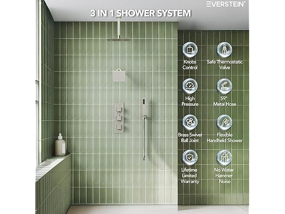 EVERSTEIN SFS1004A-NK12 Brushed Nickel 12" Shower System