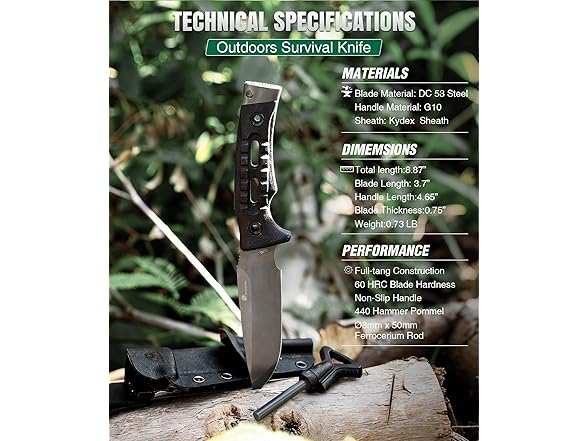 HX OUTDOORS Fixed Blade Knife | 3.7in Fixed