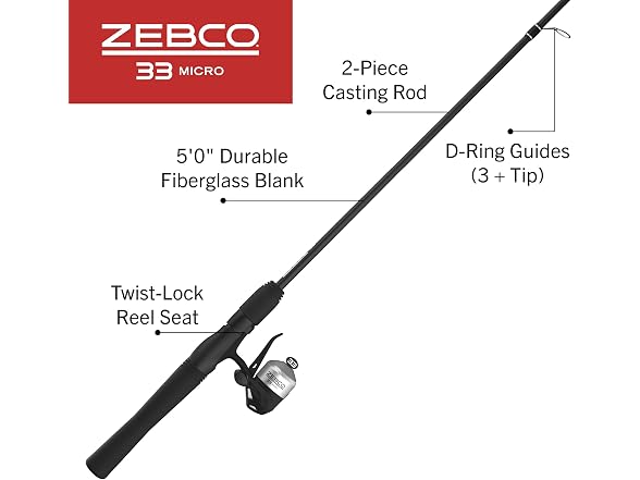 Zebco 33 Micro Trigger Spincast Reel and Fishing Rod Combo