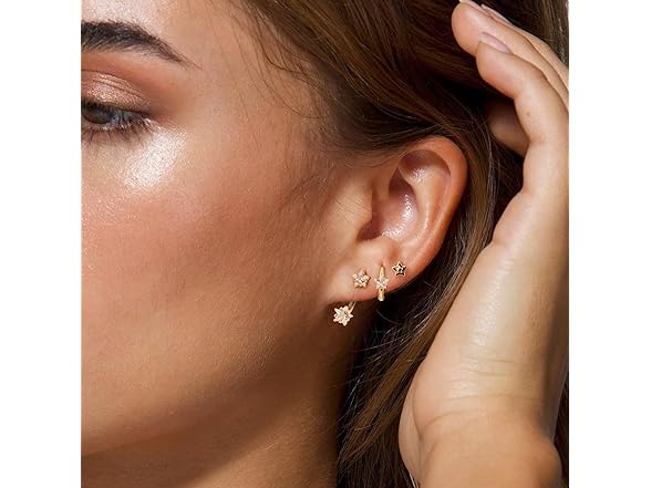 Glimz Gold Hoop Star Earrings Set