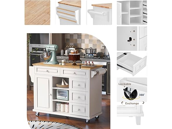 Lovtimber Kitchen Island Cart with 5 Dra