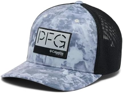 Columbia Unisex PFG Camo Mesh Ball Cap, Cool Grey Seamoss Print, S/M